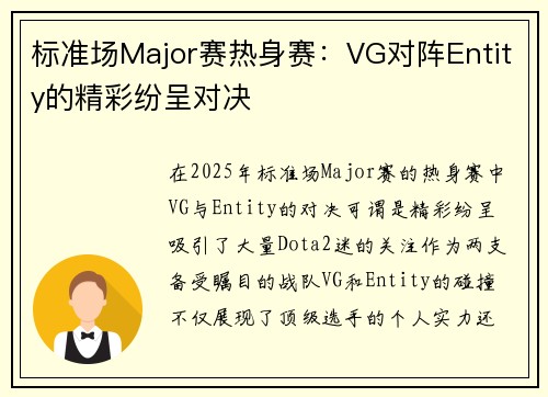 标准场Major赛热身赛：VG对阵Entity的精彩纷呈对决